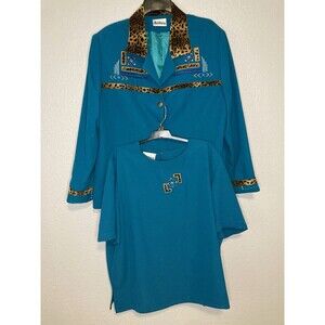Womens Blouse & Jacket XL Cheetah Print Accents VTG 80s Career Granny